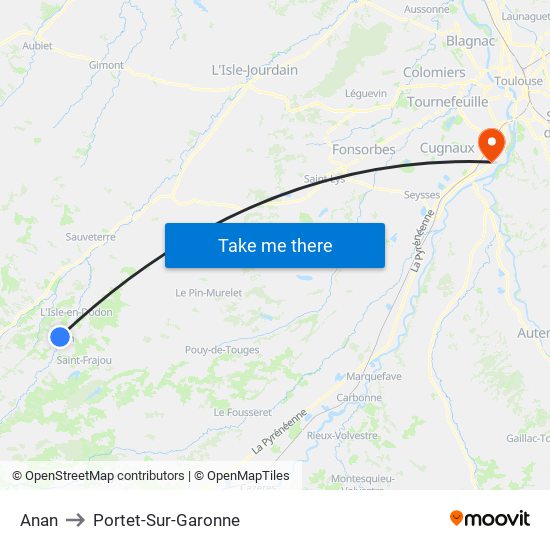 Anan to Portet-Sur-Garonne map