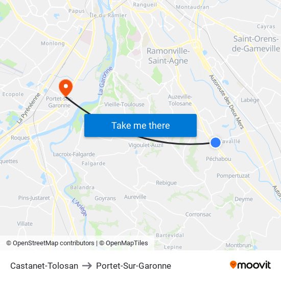 Castanet-Tolosan to Portet-Sur-Garonne map