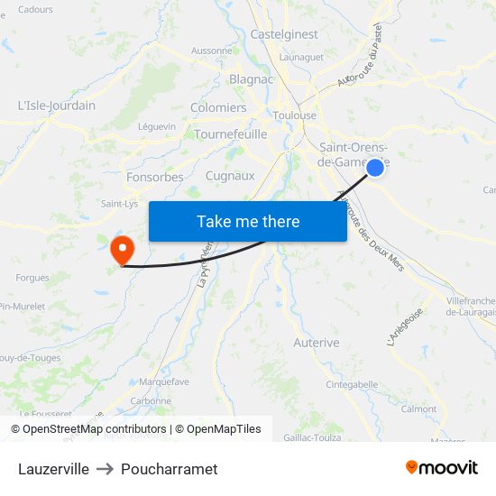 Lauzerville to Poucharramet map