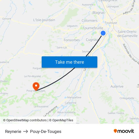 Reynerie to Pouy-De-Touges map