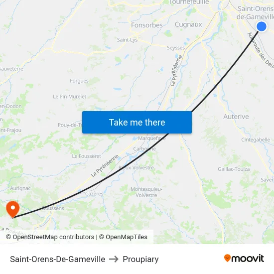 Saint-Orens-De-Gameville to Proupiary map