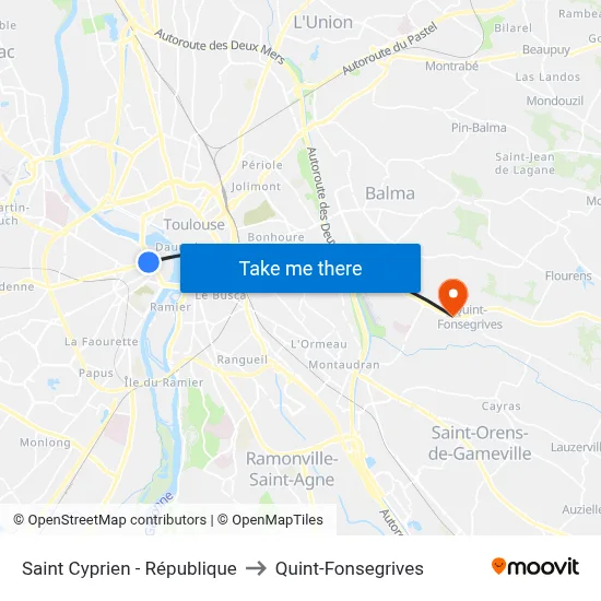Saint Cyprien - République to Quint-Fonsegrives map