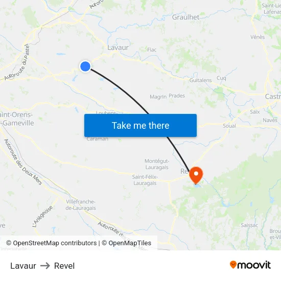 Lavaur to Revel map