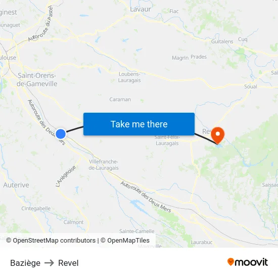 Baziège to Revel map