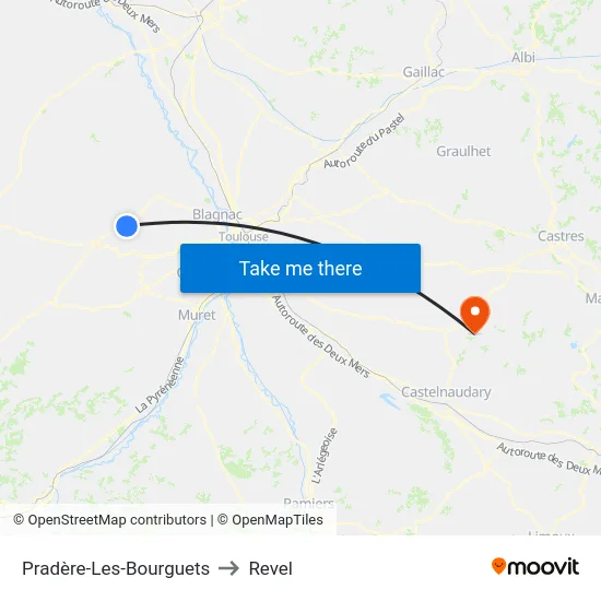 Pradère-Les-Bourguets to Revel map