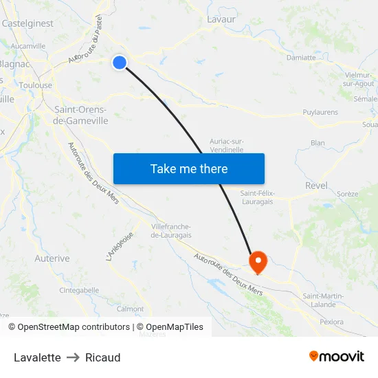 Lavalette to Ricaud map