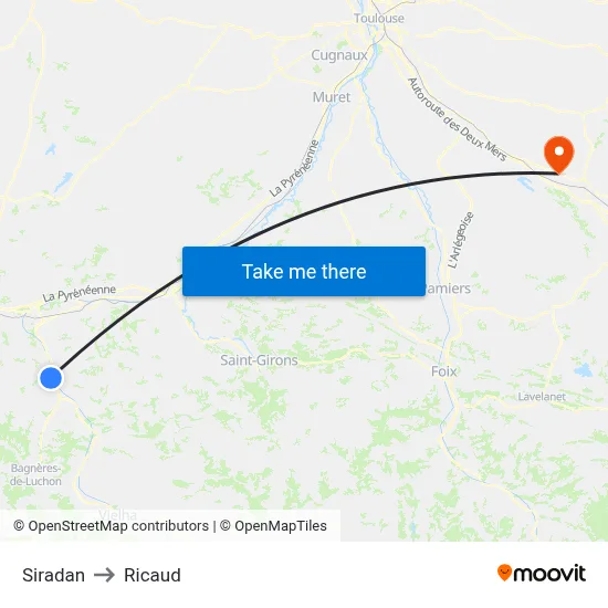 Siradan to Ricaud map