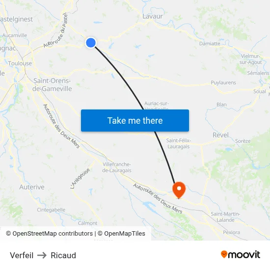 Verfeil to Ricaud map