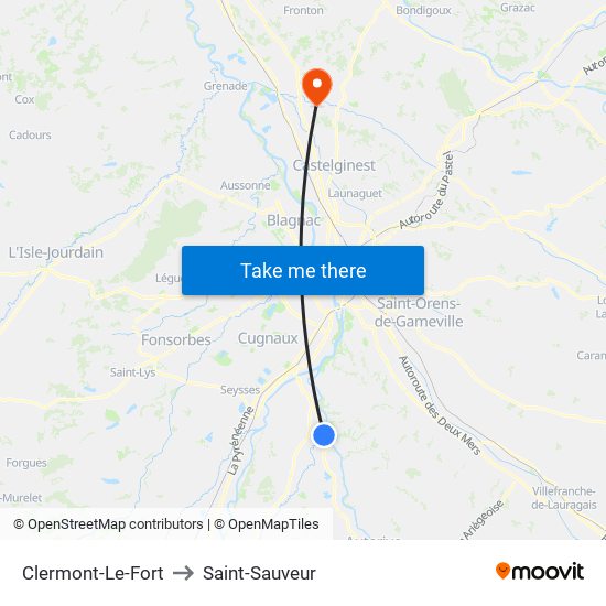Clermont-Le-Fort to Saint-Sauveur map