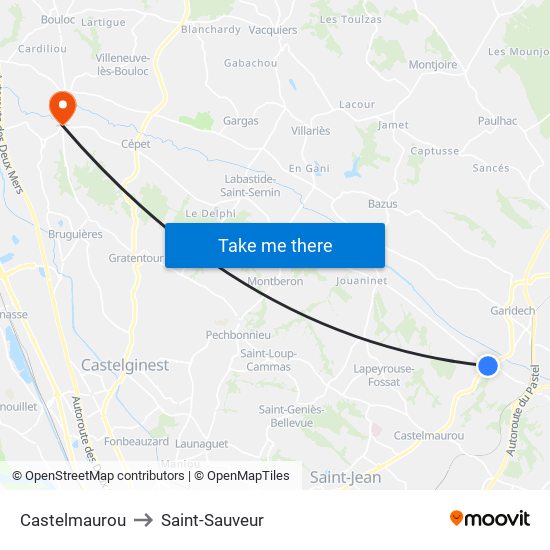 Castelmaurou to Saint-Sauveur map