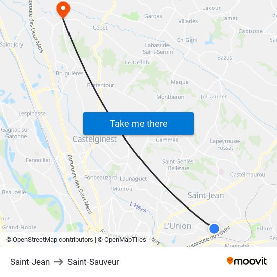 Saint-Jean to Saint-Sauveur map