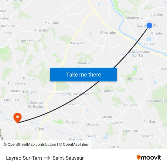 Layrac-Sur-Tarn to Saint-Sauveur map