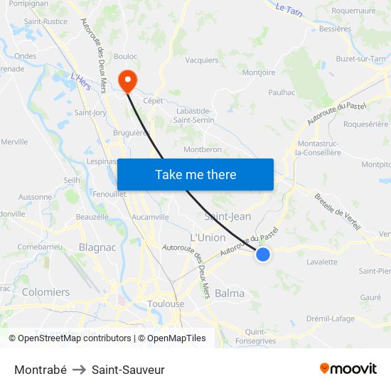 Montrabé to Saint-Sauveur map