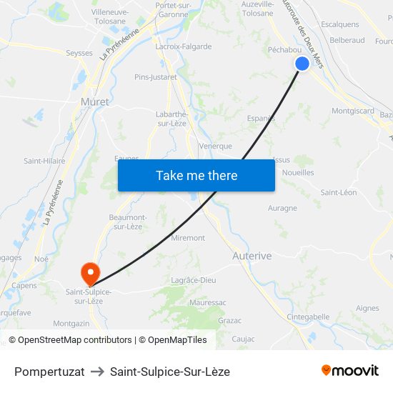 Pompertuzat to Saint-Sulpice-Sur-Lèze map