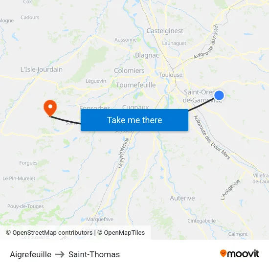 Aigrefeuille to Saint-Thomas map