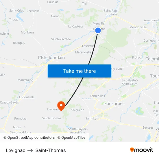 Lévignac to Saint-Thomas map