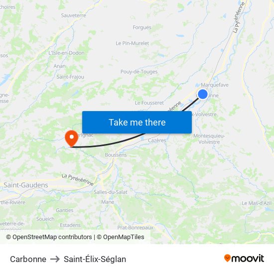 Carbonne to Saint-Élix-Séglan map