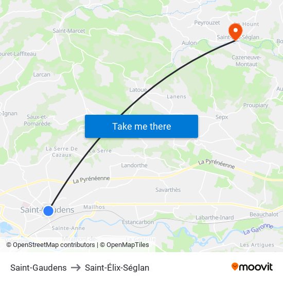 Saint-Gaudens to Saint-Élix-Séglan map