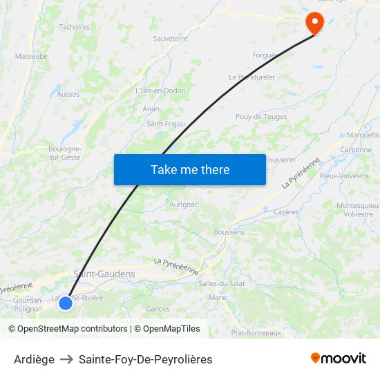 Ardiège to Sainte-Foy-De-Peyrolières map