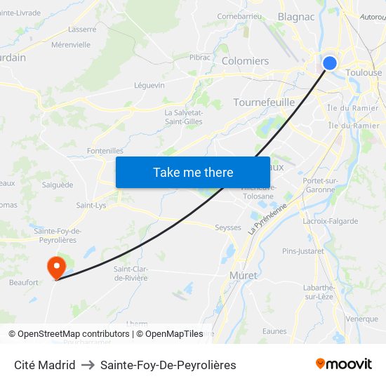 Cité Madrid to Sainte-Foy-De-Peyrolières map