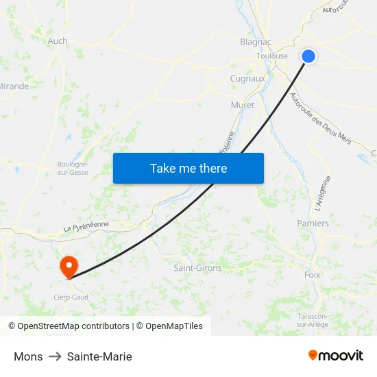 Mons to Sainte-Marie map