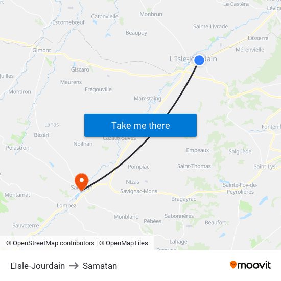 L'Isle-Jourdain to Samatan map