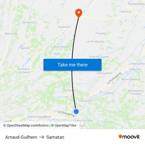 Arnaud-Guilhem to Samatan map