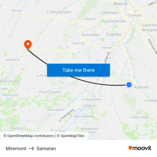 Miremont to Samatan map