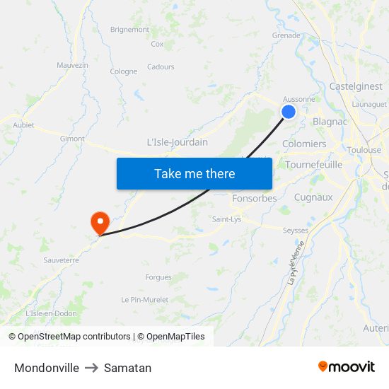 Mondonville to Samatan map