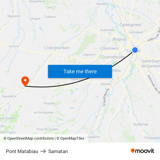 Pont Matabiau to Samatan map