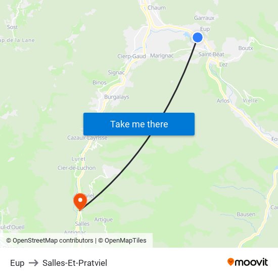 Eup to Salles-Et-Pratviel map