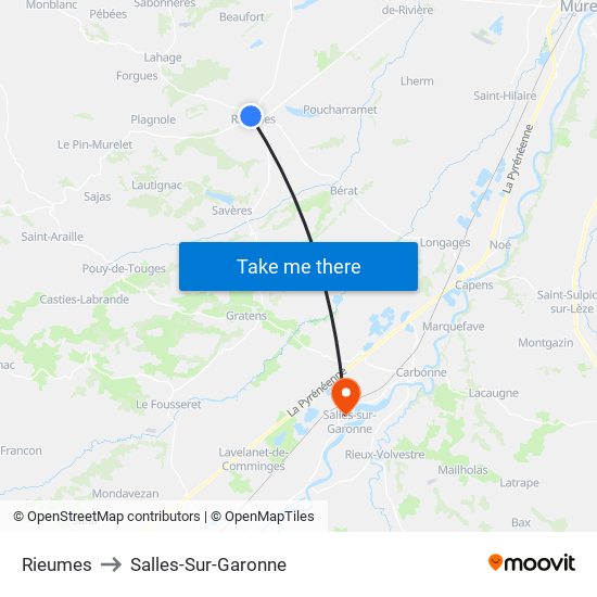 Rieumes to Salles-Sur-Garonne map