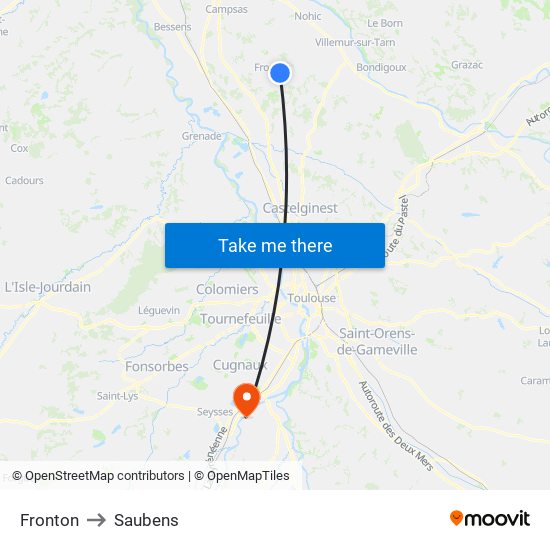 Fronton to Saubens map