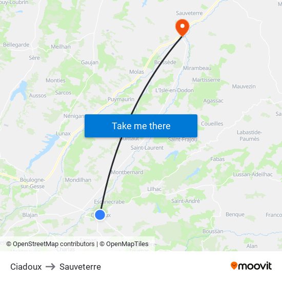 Ciadoux to Sauveterre map