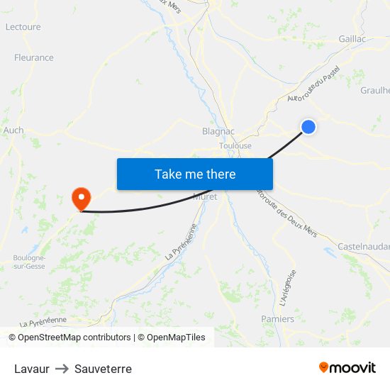 Lavaur to Sauveterre map