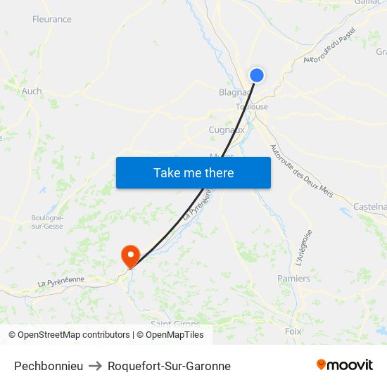 Pechbonnieu to Roquefort-Sur-Garonne map