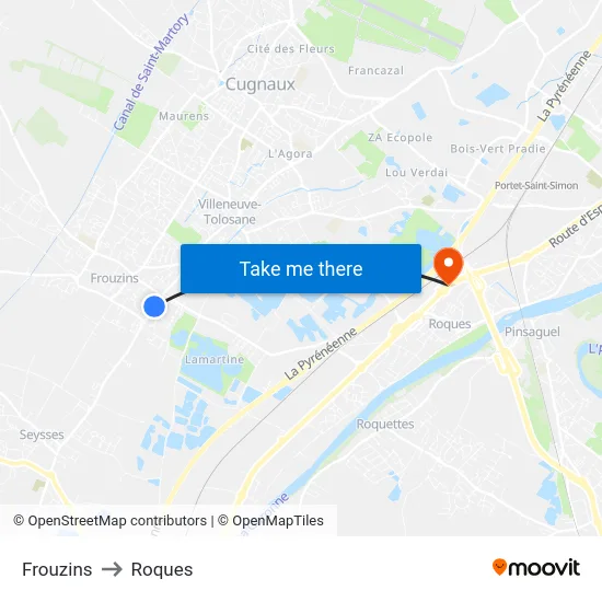 Frouzins to Roques map