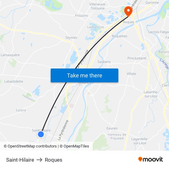 Saint-Hilaire to Roques map