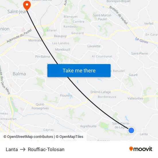 Lanta to Rouffiac-Tolosan map