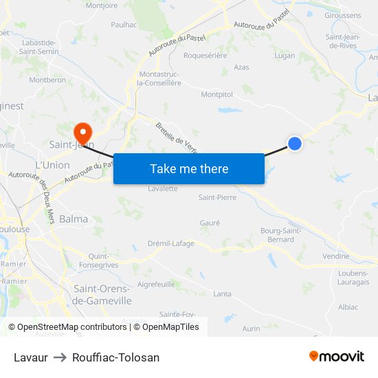 Lavaur to Rouffiac-Tolosan map