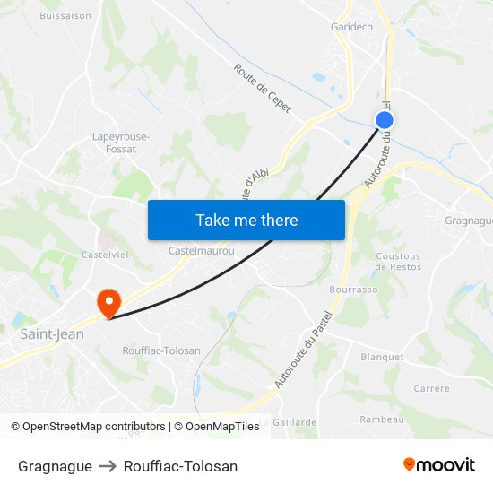 Gragnague to Rouffiac-Tolosan map