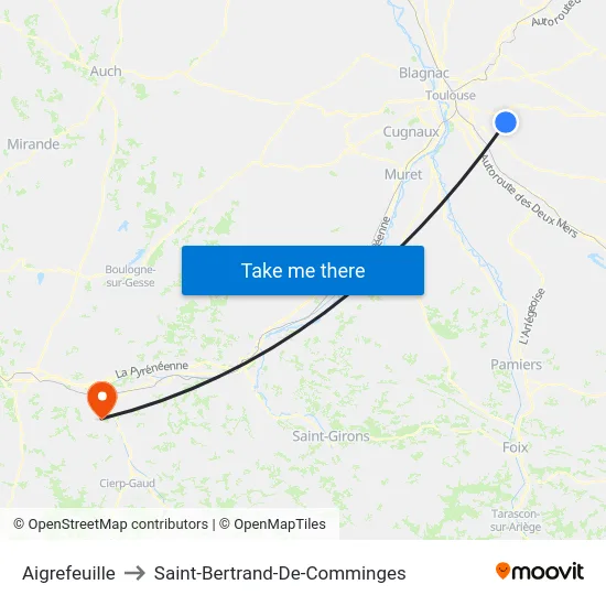 Aigrefeuille to Saint-Bertrand-De-Comminges map
