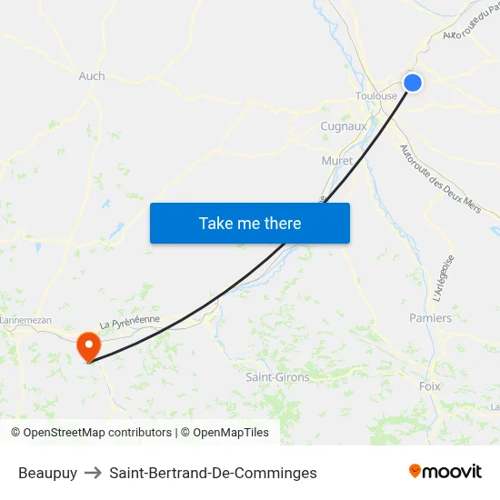 Beaupuy to Saint-Bertrand-De-Comminges map