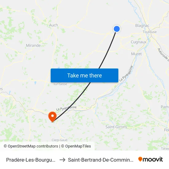 Pradère-Les-Bourguets to Saint-Bertrand-De-Comminges map