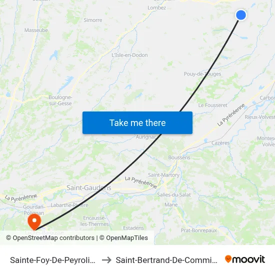 Sainte-Foy-De-Peyrolières to Saint-Bertrand-De-Comminges map
