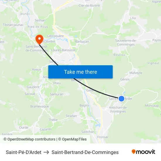 Saint-Pé-D'Ardet to Saint-Bertrand-De-Comminges map