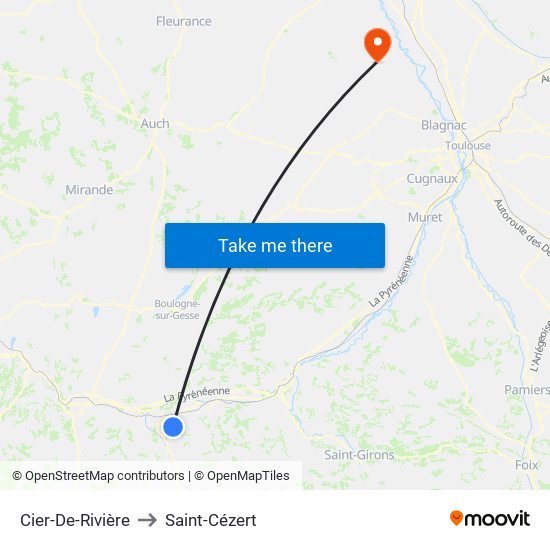 Cier-De-Rivière to Saint-Cézert map