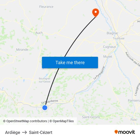 Ardiège to Saint-Cézert map