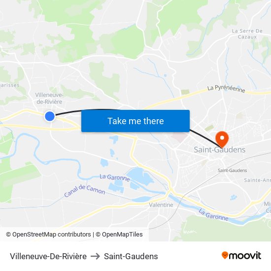 Villeneuve-De-Rivière to Saint-Gaudens map