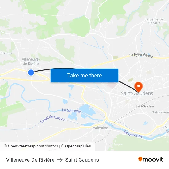 Villeneuve-De-Rivière to Saint-Gaudens map